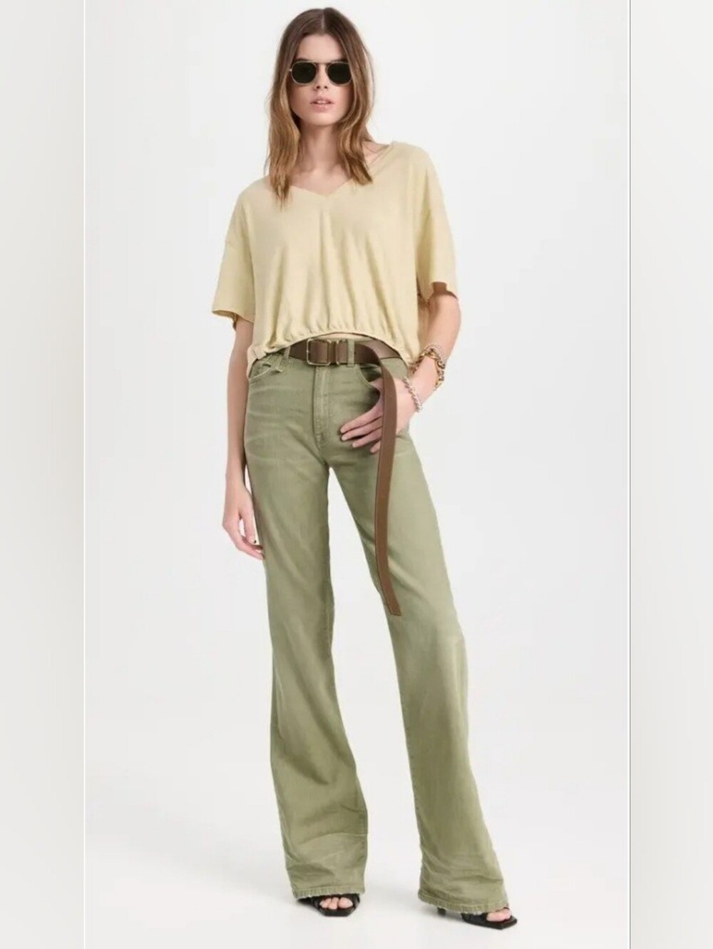 R13 Jane Jeans in Olive Green. Size 25